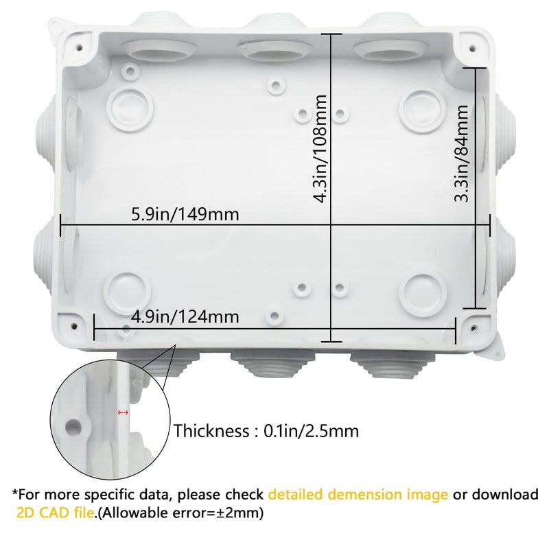 LeMotech ABS Plastic Dustproof Waterproof IP65 Junction Box Universal Electrical Project Enclosure White 5.9 x 4.3 x 2.8 inch (150 x 110 x 70 mm) - Image 3